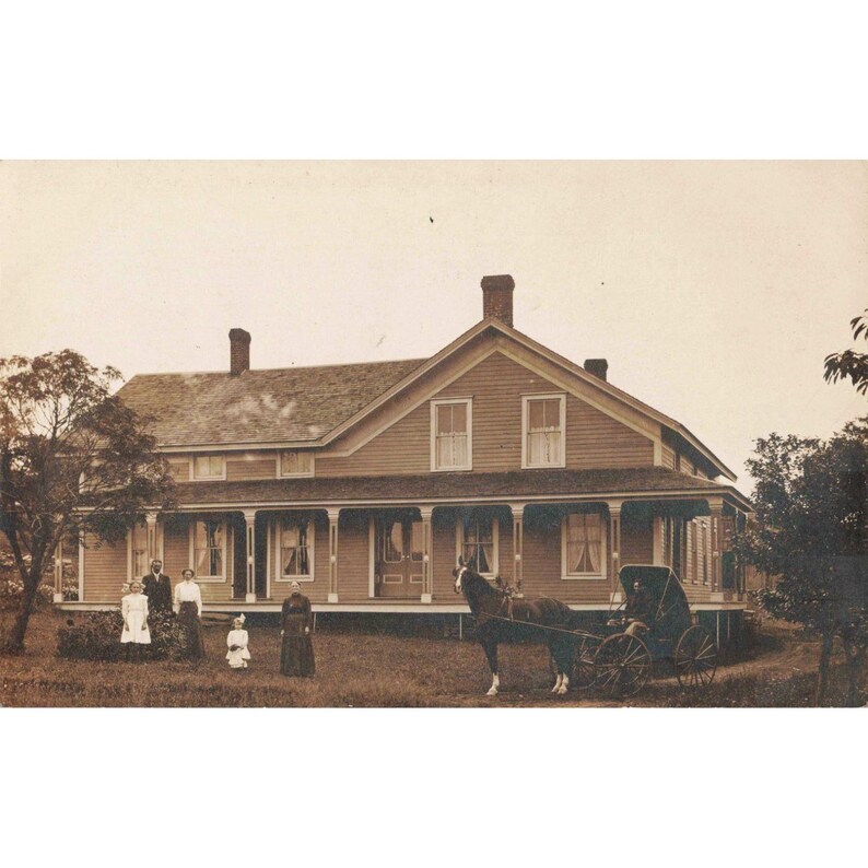 Antique RPPC Residence Mrs Lydia Evans Farmhouse Horse Carriage Postcard AZO image 1