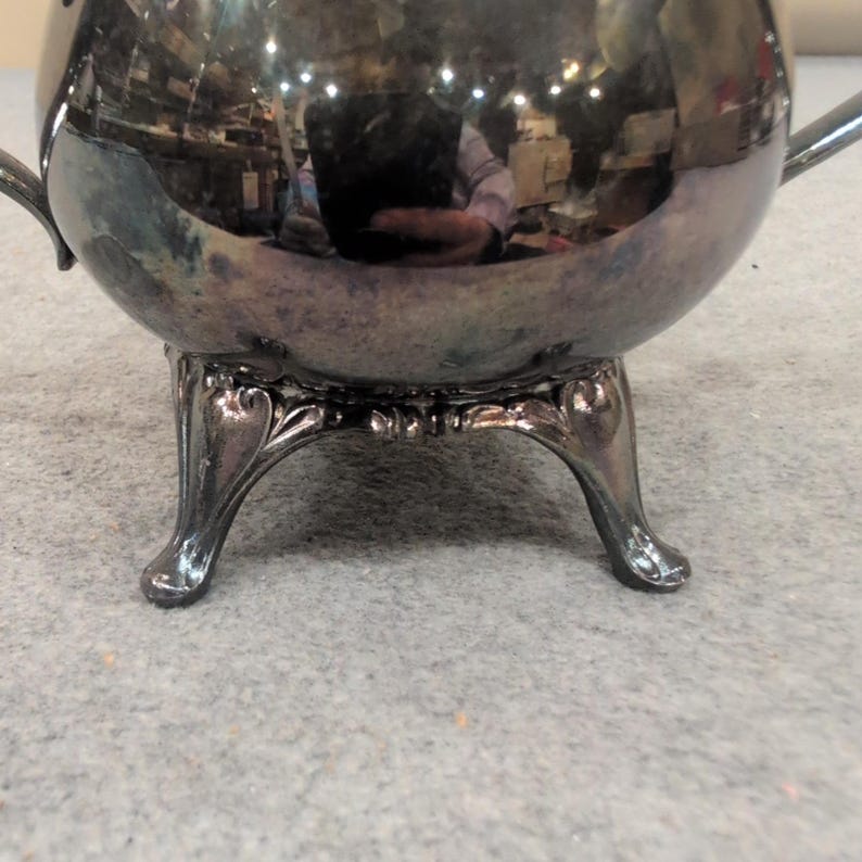 Vintage Silver Plated Footed Sugar Bowl with Lid Ornate Handles Tarnish Decor image 5
