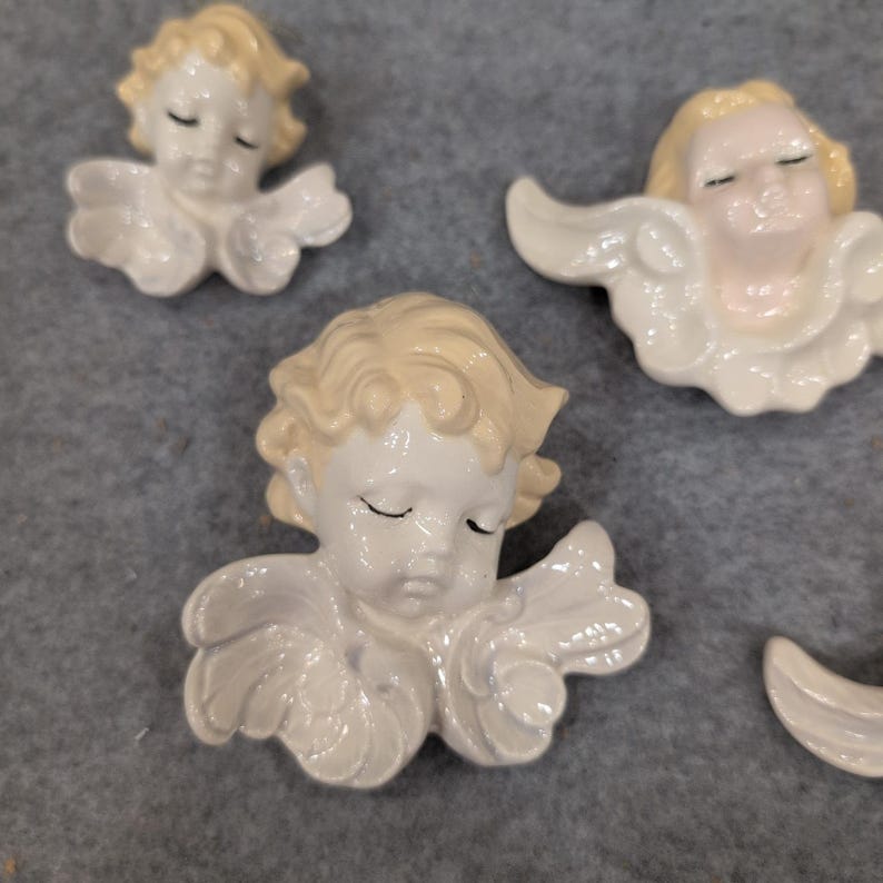 Vintage 1988 Ceramic Angel Cherub Wall Hanging Figurines Set of 9 Hand Painted image 2