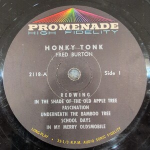 Fred Burton Honky Tonk vinyl LP Promenade 2118 The Old Professor Jazz Piano afbeelding 4
