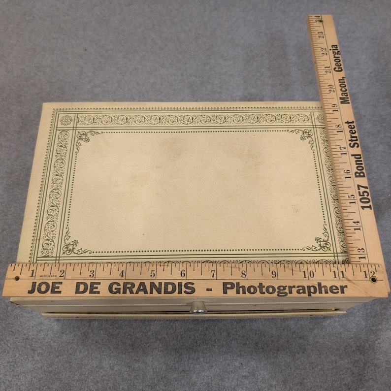 Vintage Cream Faux Leather Multi Tier Jewelry Box Red Velvet Lining Filigree image 4