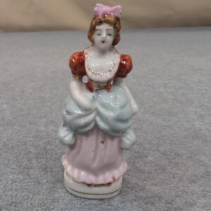 Vintage Porcelain Victorian Lady Figurine Japan Woman Dress Bow Hair Collectible image 1