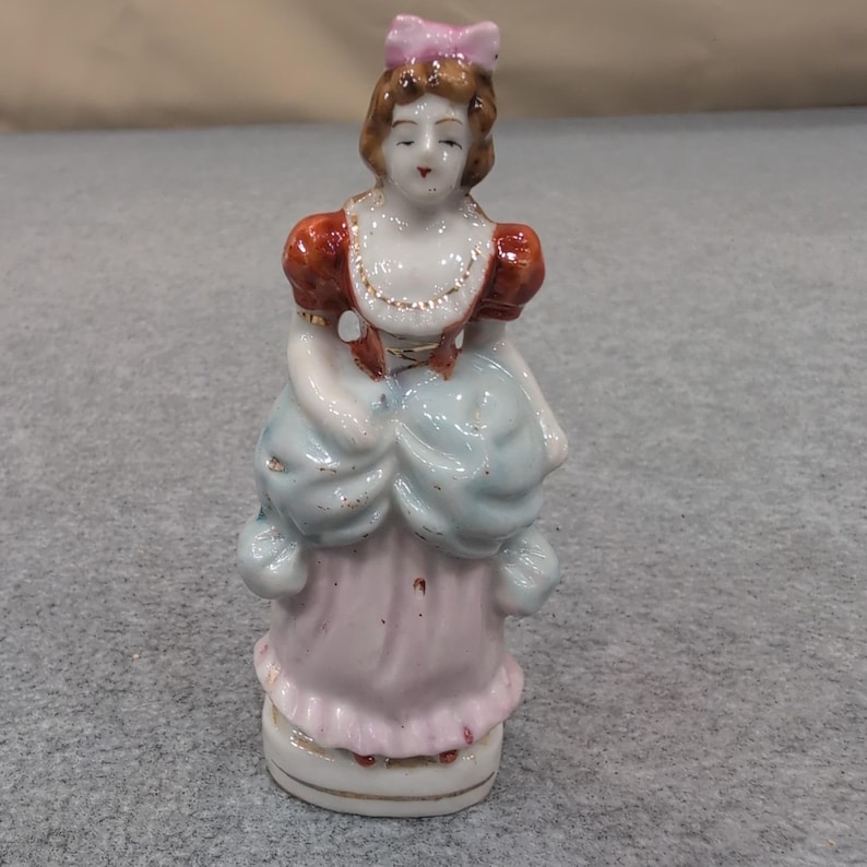 Vintage Porcelain Victorian Lady Figurine Japan Woman Dress Bow Hair Collectible image 1