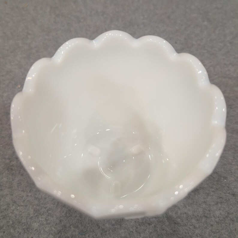 Vintage White Milk Glass Paneled Grape Footed Vase Scalloped Rim image 5
