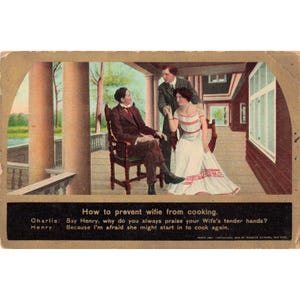 Antique 1909 Theodor Eismann Postcard How to Prevent Wifie From Cooking Humorous image 1