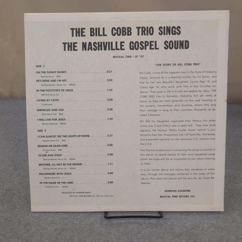 Bill Cobb Trio Nashville Gospel Sound Vinyl LP Revival Time LP 101 Mens Womens image 2