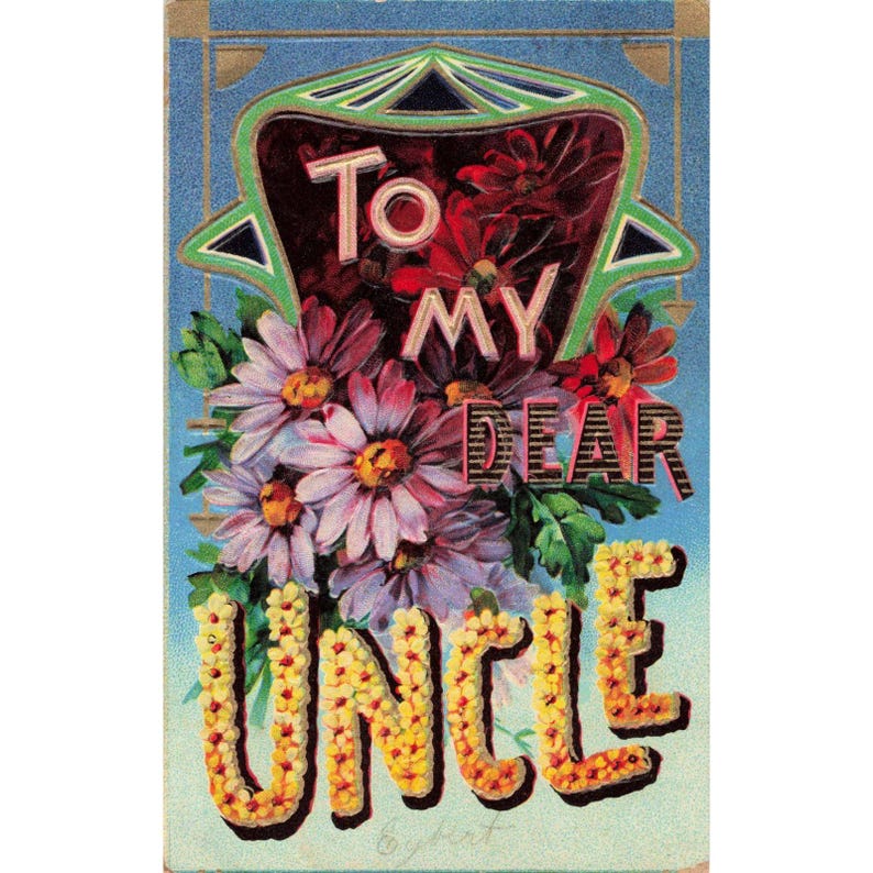Antique 1909 To My Dear Uncle Embossed Floral Postcard New York Postmark Germany image 1