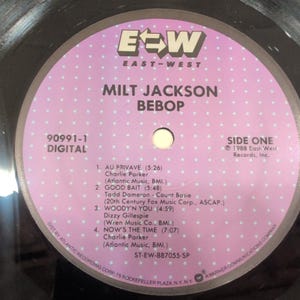 Milt Jackson Bebop Vinyl LP 1988 East-West Records 90991-1 Jazz Digital Recordin image 4