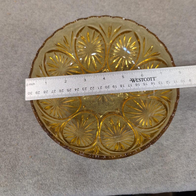 Anchor Hocking Medallion Honey Gold Chip and Dip Set Amber Glass Starburst 1960s image 3