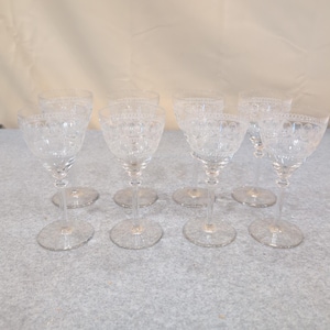 Vintage Etched Lace Crystal Wine Glasses Set of 8 Clear Stemmed Goblets image 1