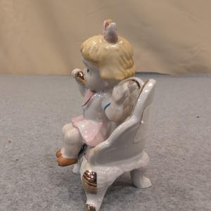 Vtg Porcelain Girl in Chair Figurine Gold Gilt Accents Numbered 2272 Pink Bow image 4