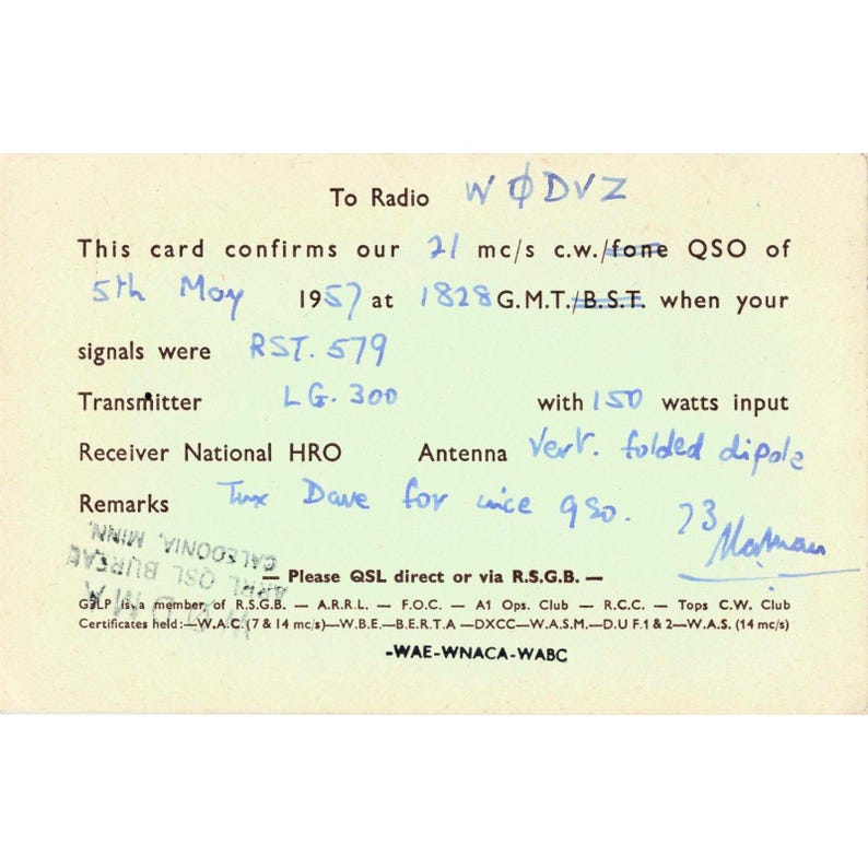 Karta QSL Vtg 1957 G3LP Radio amatorskie 3 małe świnki wielki zły wilk Anglia efemeryda zdjęcie 2