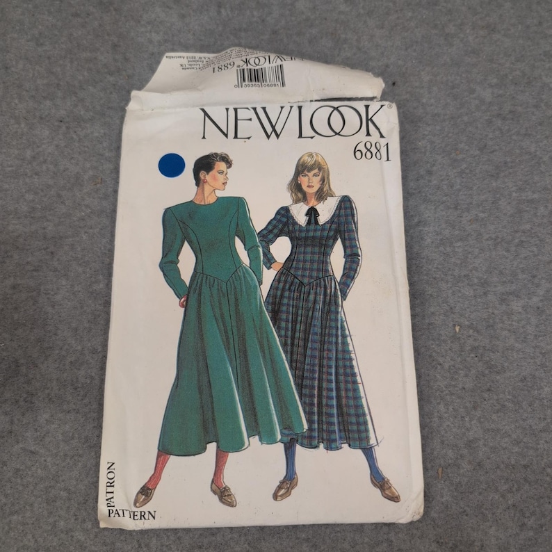 New Look 6881 Misses Dress Sewing Pattern Size 8-18 Basque Waist Full Skirt 80s image 1
