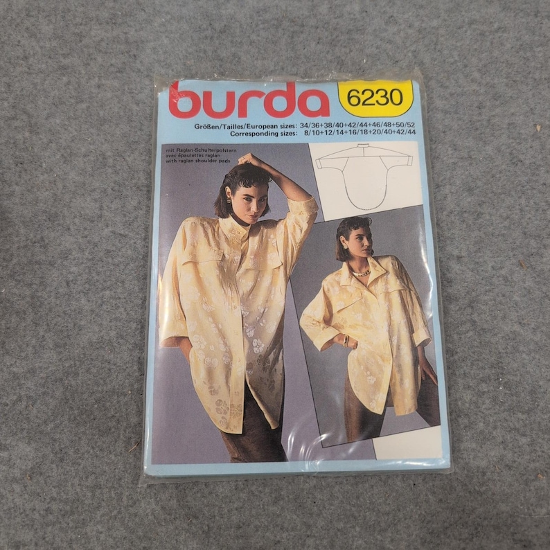 Burda 6230 Vintage Sewing Pattern Women Oversized Raglan Sleeve Shirt Size 8-24 image 1