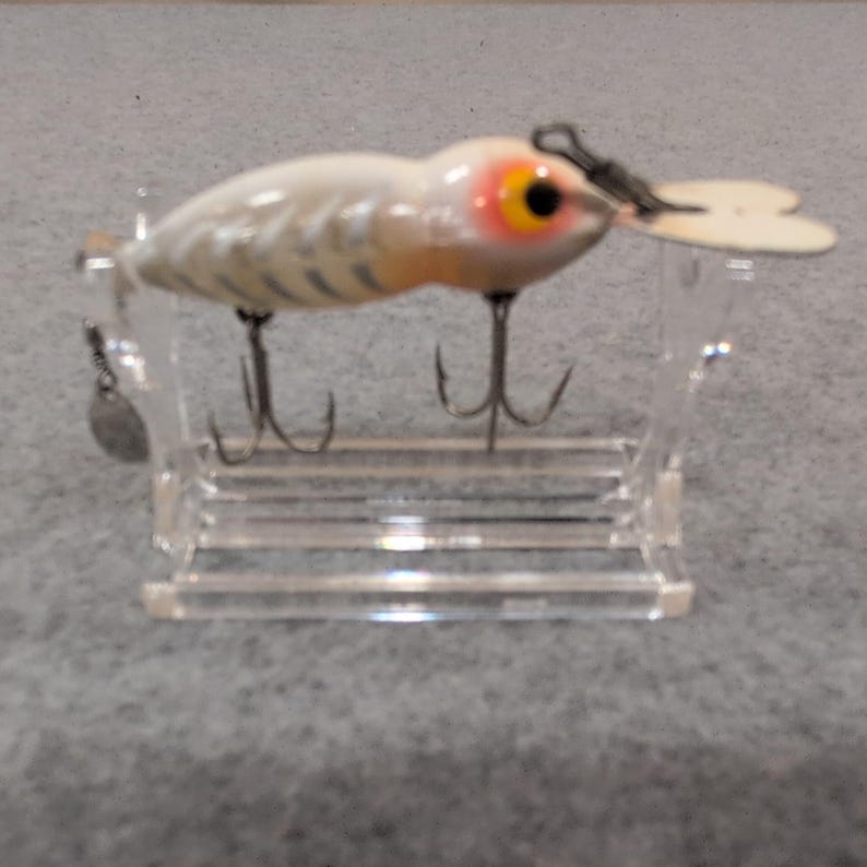 Vintage Whopper Stopper Hellbender Fishing Lure White Orange Eye Propeller Spin image 3