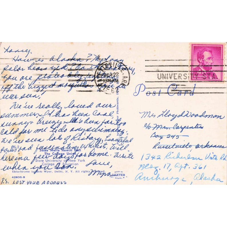 SUNY Oswego NY Chrom Postkarte 1961 Hewitt Hall College Union Bob Wyer gebraucht Bild 2