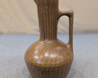 Vintage Monmouth Pottery Brown Speckled Stoneware Pitcher Maple Leaf USA