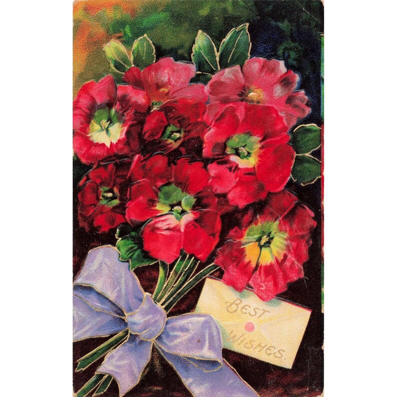 Vtg 1911 RPPC Postcard Floral Best Wishes Red Flowers Sheboygan MI Postmark image 1