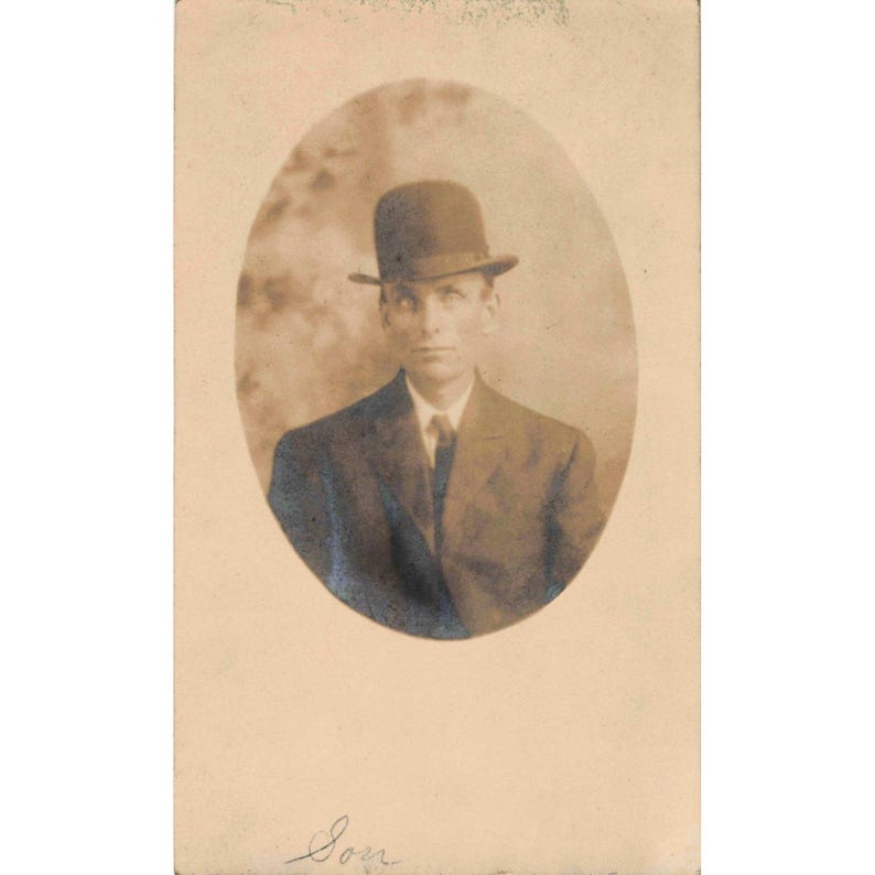 Antique RPPC Portrait Man Bowler Hat Souvenir The Oaks Portland Oregon AZO VG image 1
