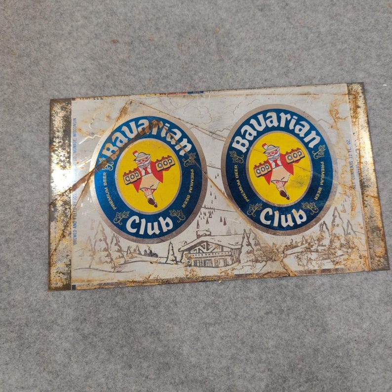Vintage Bavarian Club Premium Beer Metal Flat Jos Huber Brewing Co Wisconsin image 1