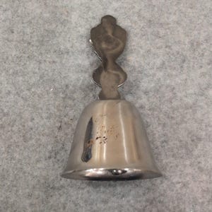 Vintage Silver Tone Ornate Crest Shield Hand Bell Decorative Service Bell image 3