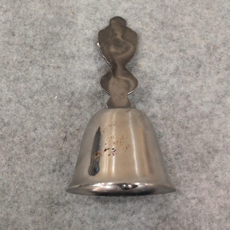 Vintage Silver Tone Ornate Crest Shield Hand Bell Decorative Service Bell image 3