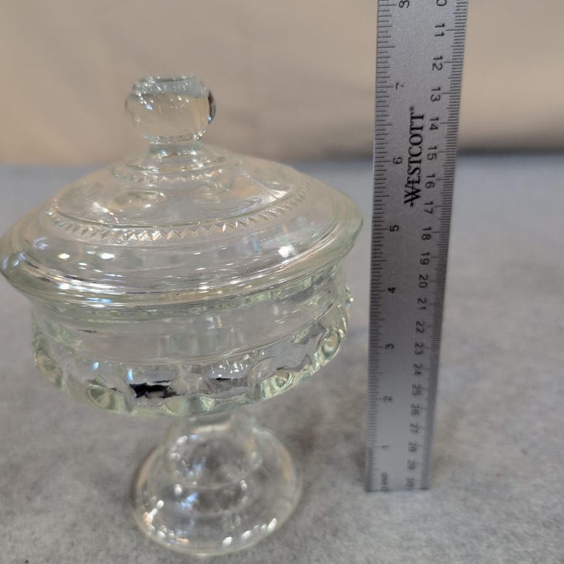 Tiffin Franciscan Kings Crown Clear Pedestal Covered Candy Compote Dish Vintage image 6
