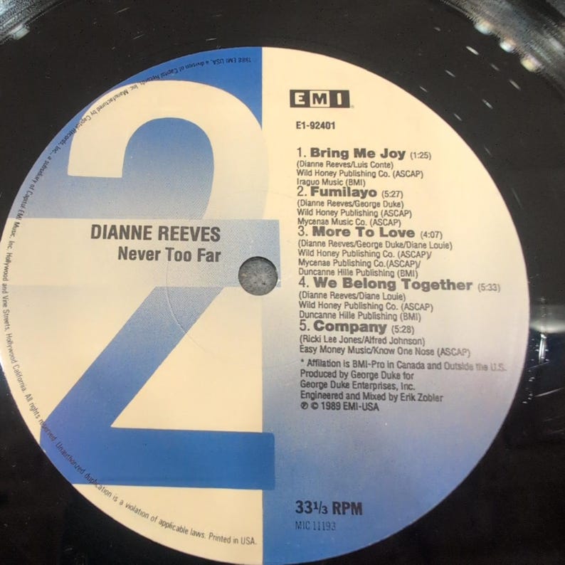 Dianne Reeves Never Too Far Vinyl LP 1989 EMI-USA E1-92401 Jazz R&B George Duke image 8