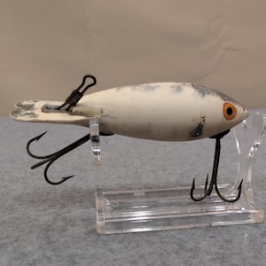 Vintage Wooden Bomber Fishing Lure Realistic Fish Design Orange Eyes image 3