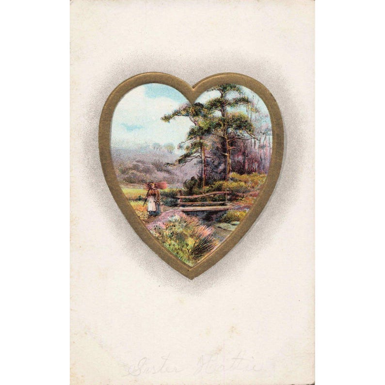 Vintage Heart Landscape Postcard Undivided Back Early 1900s Lithograph VG image 1