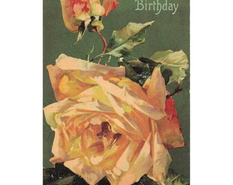 Carte postale d'anniversaire vintage 1911 Raphael Tuck & Sons, Rose jaune, Effingham, Illinois, très bon état