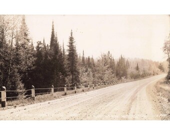 Vintage 1941 Northern Wisconsin Forest Road RPPC Postcard Three Lakes WI