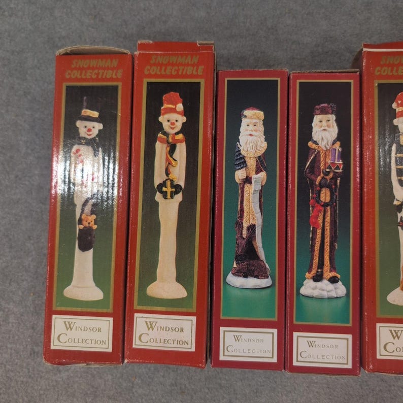 Windsor Collection Christmas Figurines Set 8pc Snowman Santa Resin Vintage Decor image 2