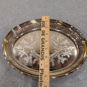 Oneida Silver Plate Oval Pierced Gallery Tray Etched Floral Made in USA image 5