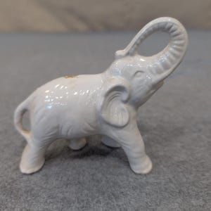 Vintage White Ceramic Elephant Figurine Trunk Up Good Luck Made in Brasil image 1