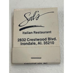 Sal's Restaurante Italiano Irondale Alabama AL Vintage Matchbook Publicidad imagen 2