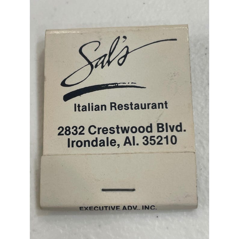 Sal's Restaurante Italiano Irondale Alabama AL Vintage Matchbook Publicidad imagen 2