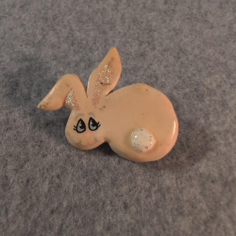 Cute Bunny Rabbit Pin Brooch Glittery Ears & Tail Easter Spring Accessory image 1