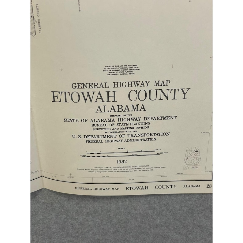 VTG 1982 Etowah County Alabama Highway Map 22" x 18" Gadsden Southside Attalla image 2