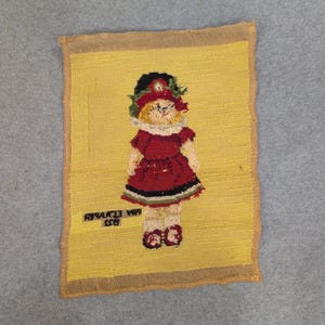Vintage Fay Flapper 1922, tkanina artystyczna haftowana igłowo, żółto-czerwona, ręcznie robiona zdjęcie 4