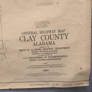 Big 1984 VTH General Highway Map Clay County Alabama State Highway Dept 4 x 3 Ft image 2