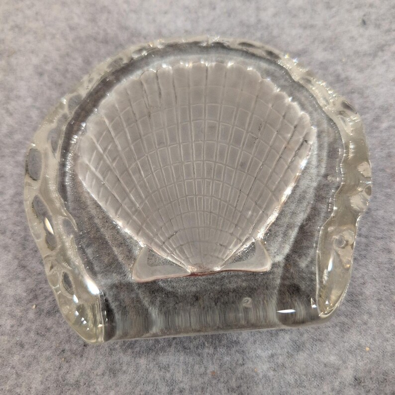 Vintage Clear Frosted Glass Scallop Sea Shell Paperweight Coastal Decor image 5