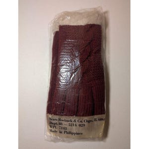 Vintage Sears Roebuck Cable Knit Gloves Burgundy Faux Fur Trim New Sealed image 1