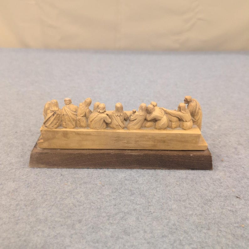 Vintage 1967 Germany Last Supper Miniature Figurine Wood Base Religious Diorama image 5