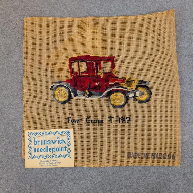 Brunswick Needlepoint 1917 Ford Coupe T Finished Wool Canvas P-946 Handmade image 1