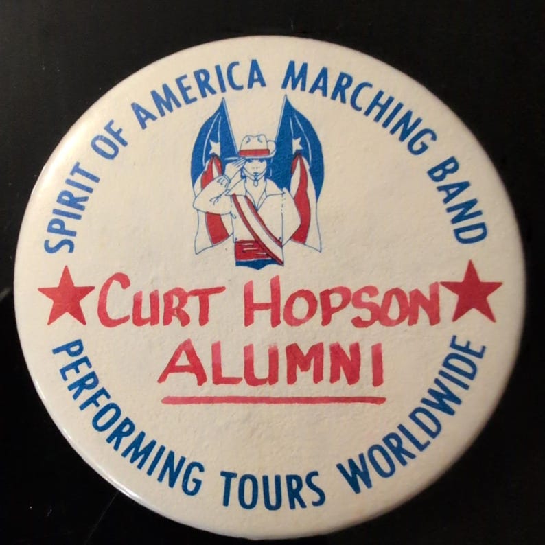 Spirit of America Marching Band Curt Hopson Alumni Vintage Pinback Button Badge image 1