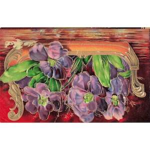 Vintage Embossed Postcard Purple Pansies Gold Scroll Floral A Series 668/1 VG image 1