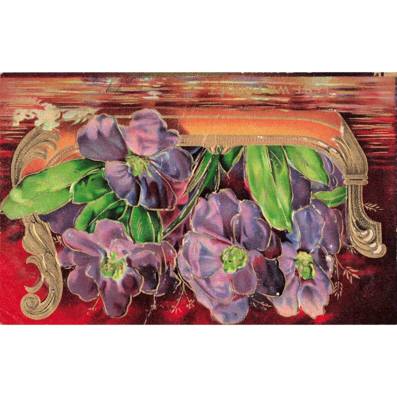 Vintage Embossed Postcard Purple Pansies Gold Scroll Floral A Series 668/1 VG image 1