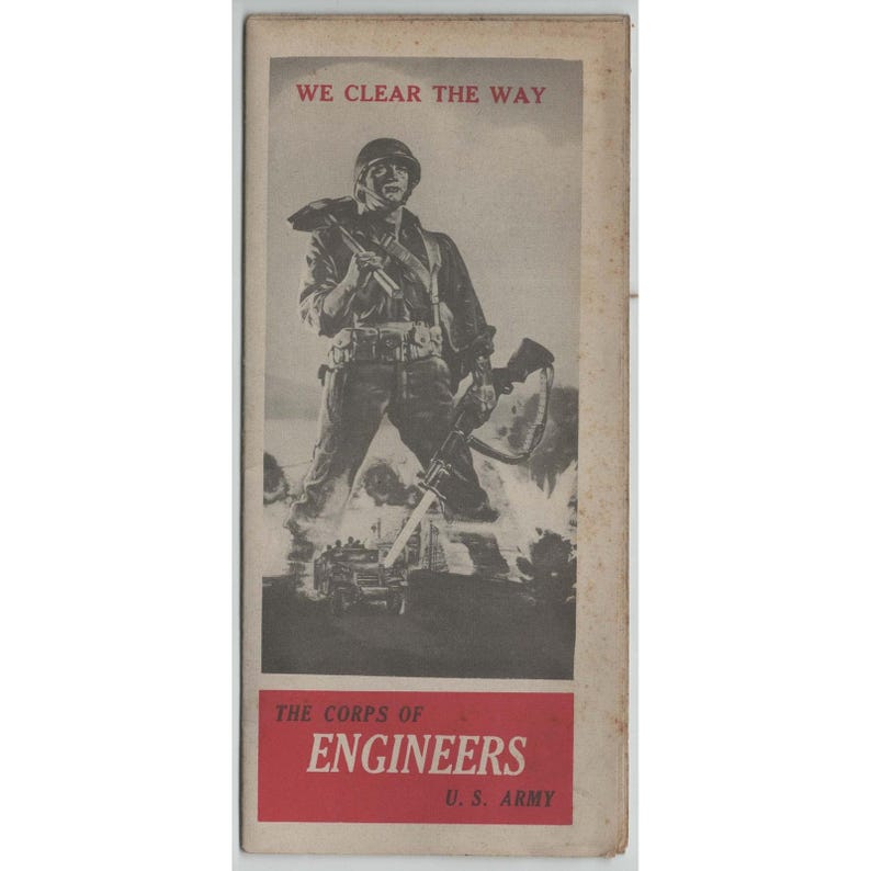 1946 US Army Corps of Engineers WWII Overseas History Fold-Out Brochure VG image 1