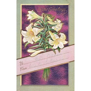 Vtg Embossed Easter Lily Postcard Series No 7 White Lilies Purple Gold Floral image 1